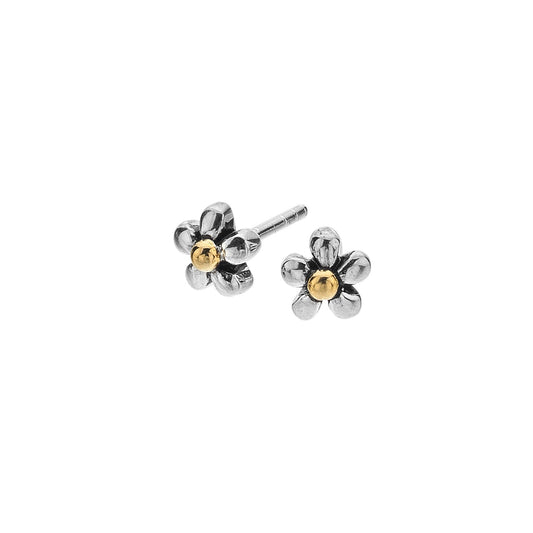 Silver Dasiy stud earring with yellow gold detail