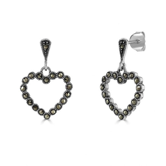Silver and Marcasite bubble heart drop earrings