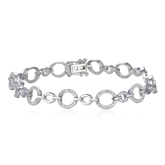 Silver and Cubic Zirconia round link bracelet.