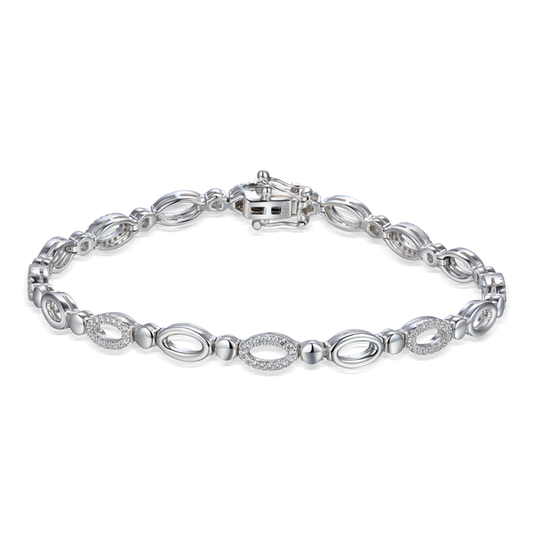 Silver and Cubic Zirconia oval link bracelet.