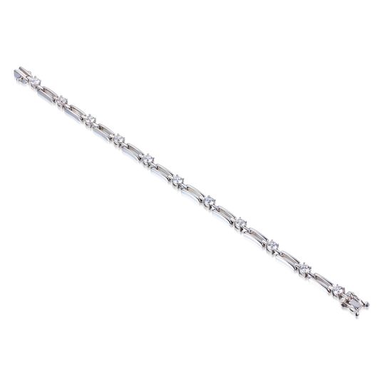 Silver and Cubic Zirconia oblong link bracelet.