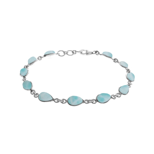 Silver and Larimar teardrop style bracelet.