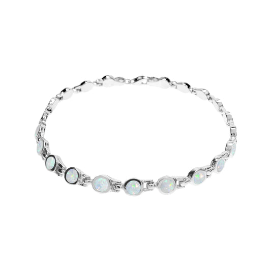 Silver & Round White Opalique Bracelet