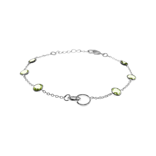 Silver and Peridot interlocking circle bracelet.