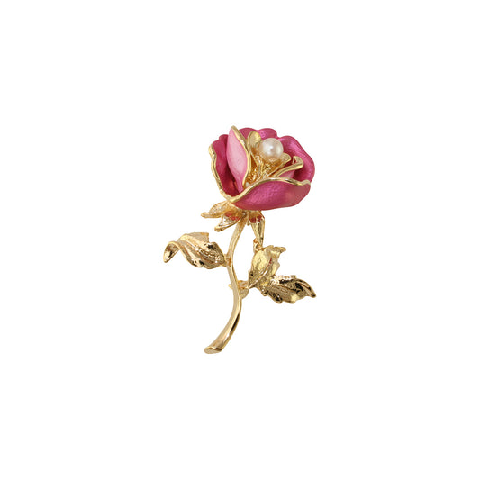 Pink flower brooch with yellow gold detail