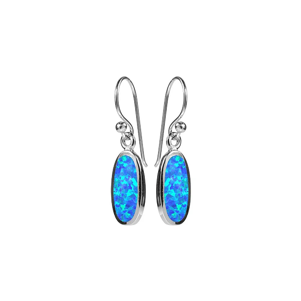 Silver and Blue Opalique oval drop earrings