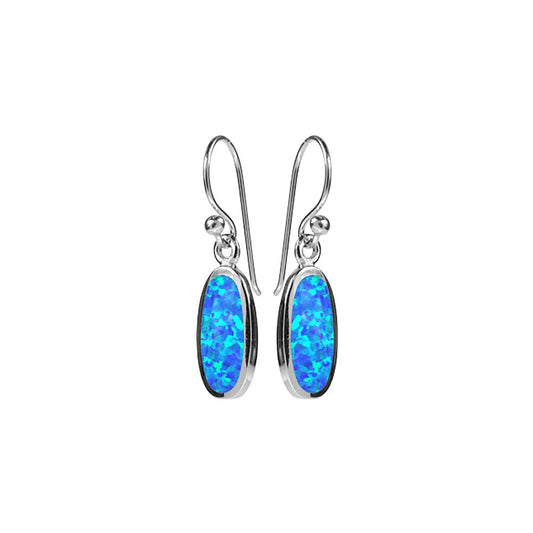 Silver and Blue Opalique oval drop earrings