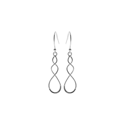 Silver double twist drop earrings.