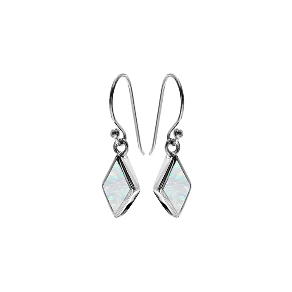 Silver and White Opalique diamond shape drop earrings