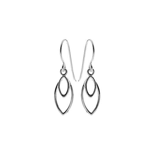 Silver double marquise open cut drop earrings