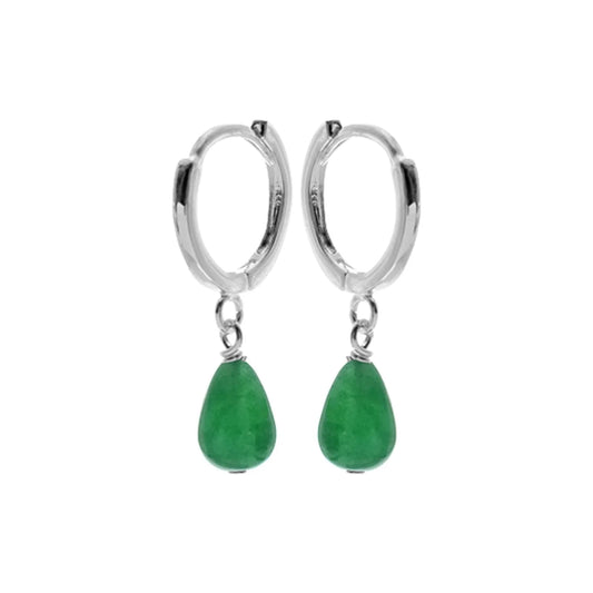 Silver hoop earrings with Jade drops.