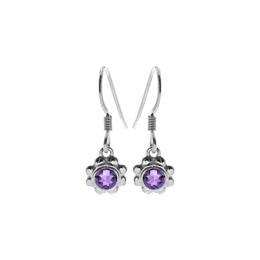 Silver and Amethyst flower drop earrings