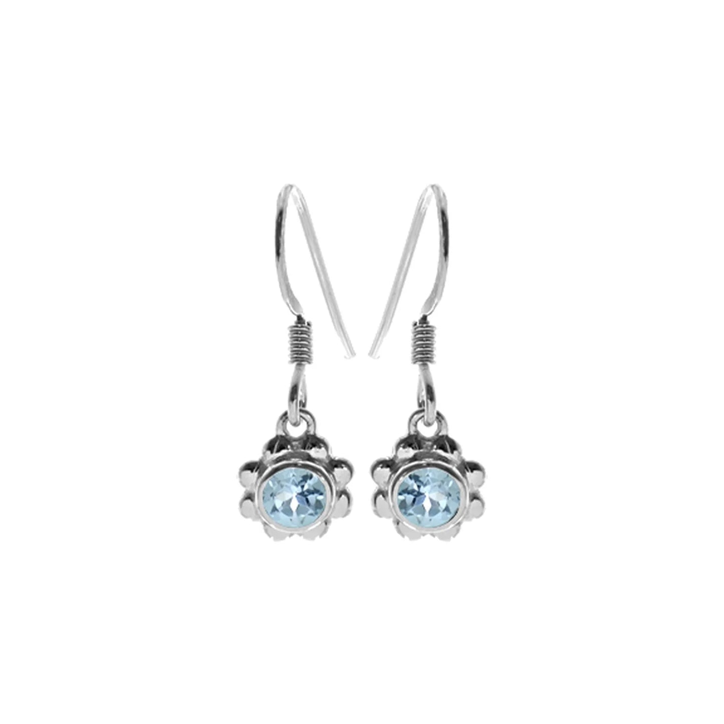 Silver and Blue Topaz flower drop earrings