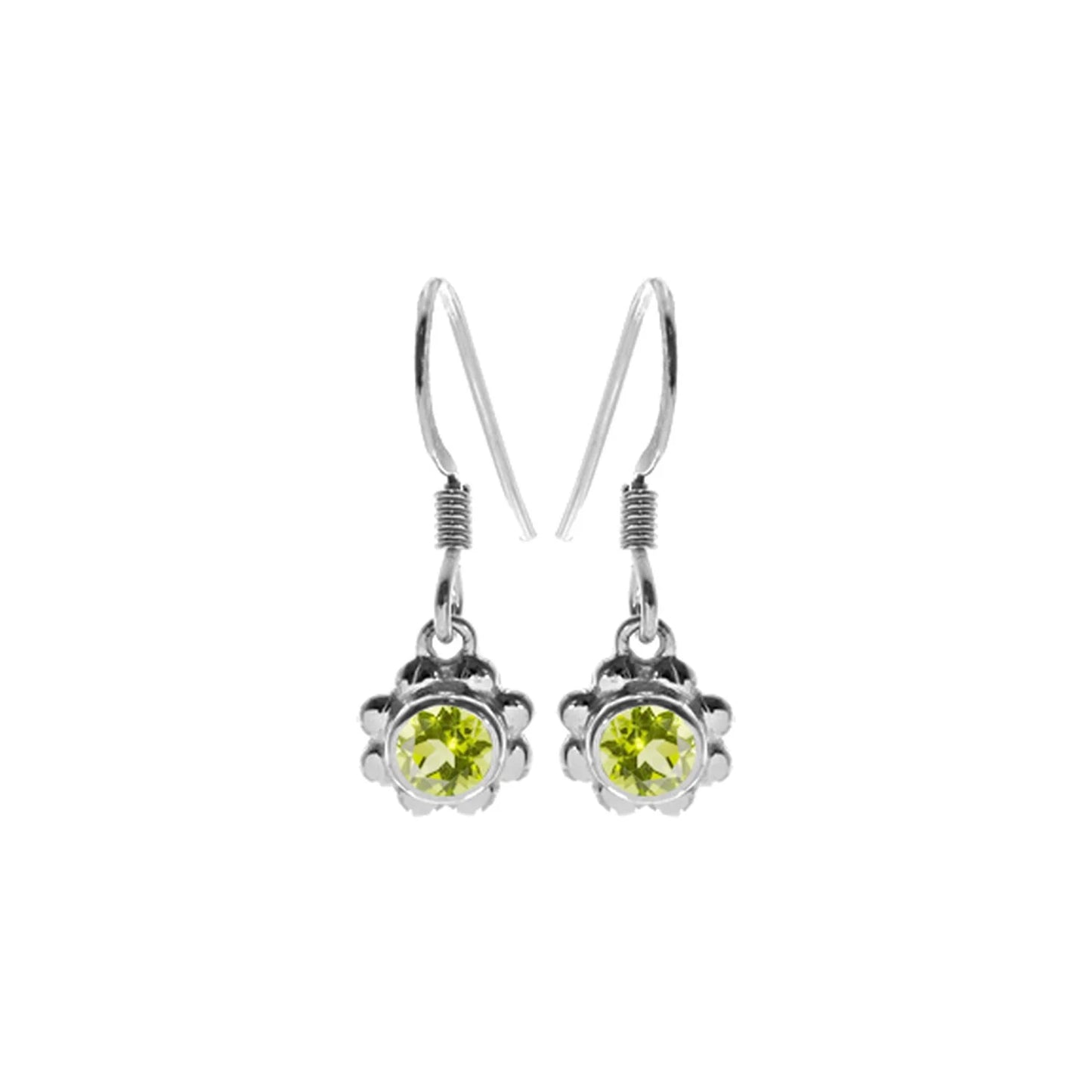 Silver and Peridot flower drop earrings