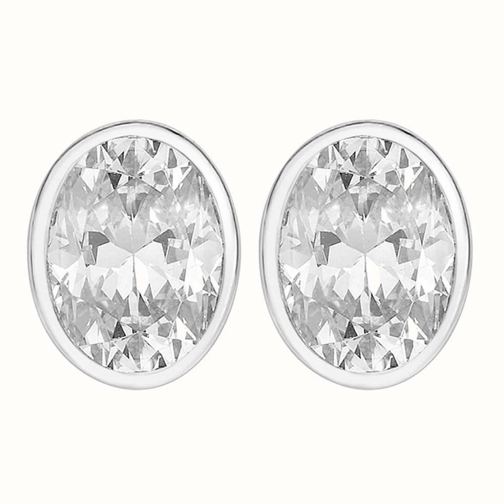 silver and cubic zirconia oval stud earrings 1ct