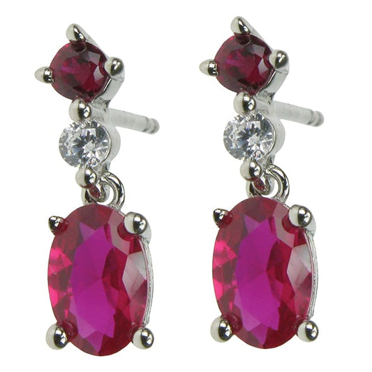 silver and ruby two stone drop earrings with cubic zirconia