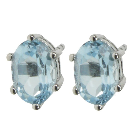 silver and Blue Topaz oval stud earrings