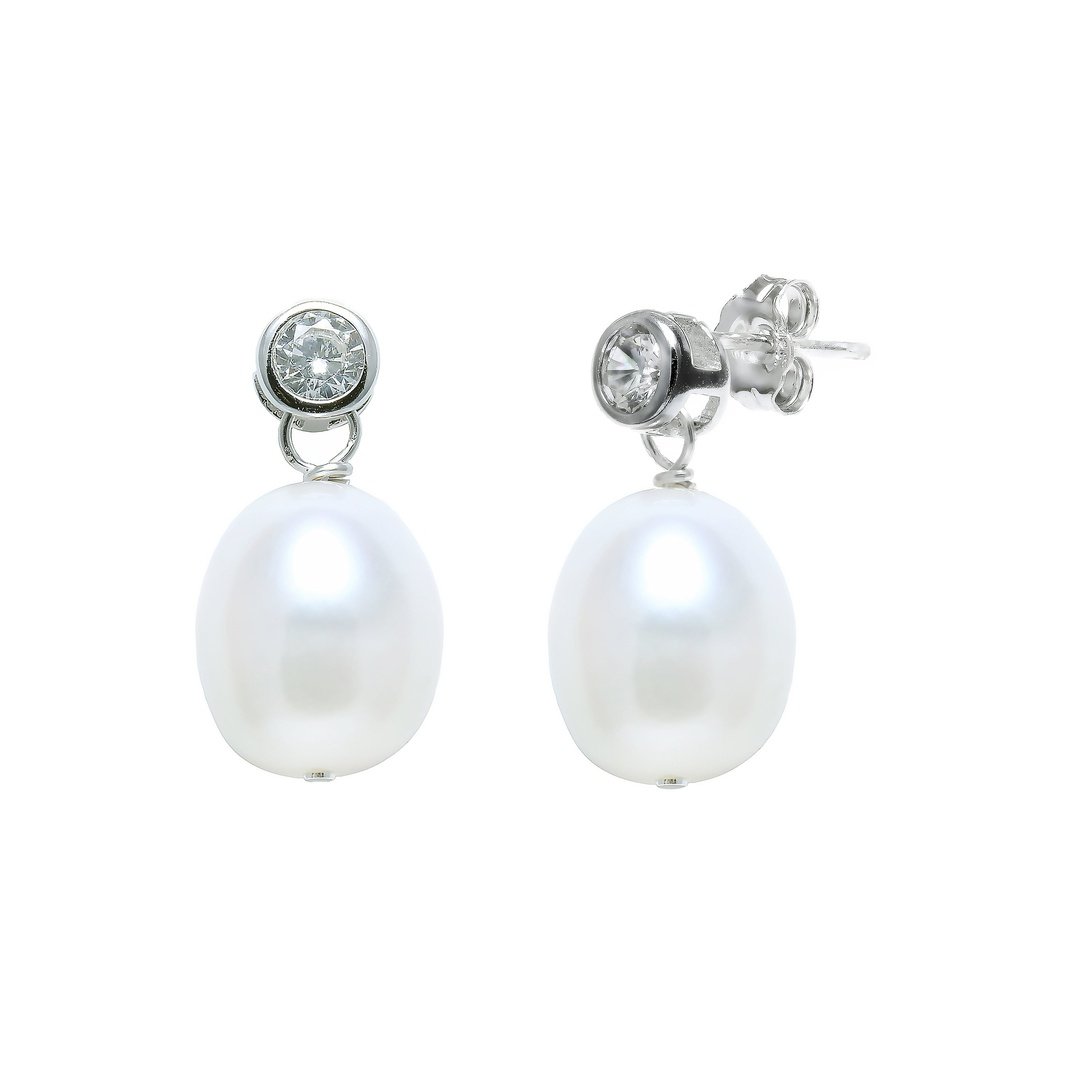 white teardrop freshwater pearl and cubic zirconia  drop earrings