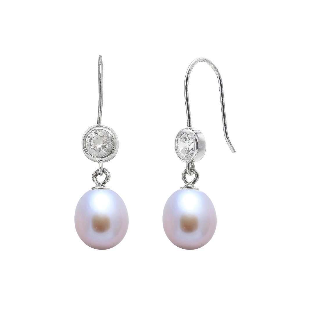 pink teardrop shaped freshwater pearl and cubic zirconia drop earrings