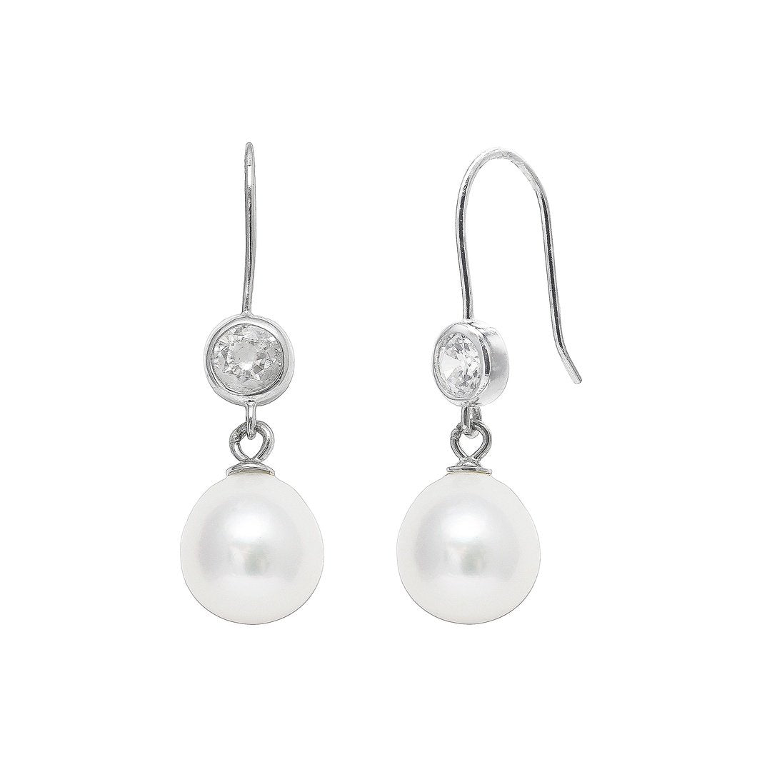 white teardrop freshwater pearl and cubic zirconia drop earrings
