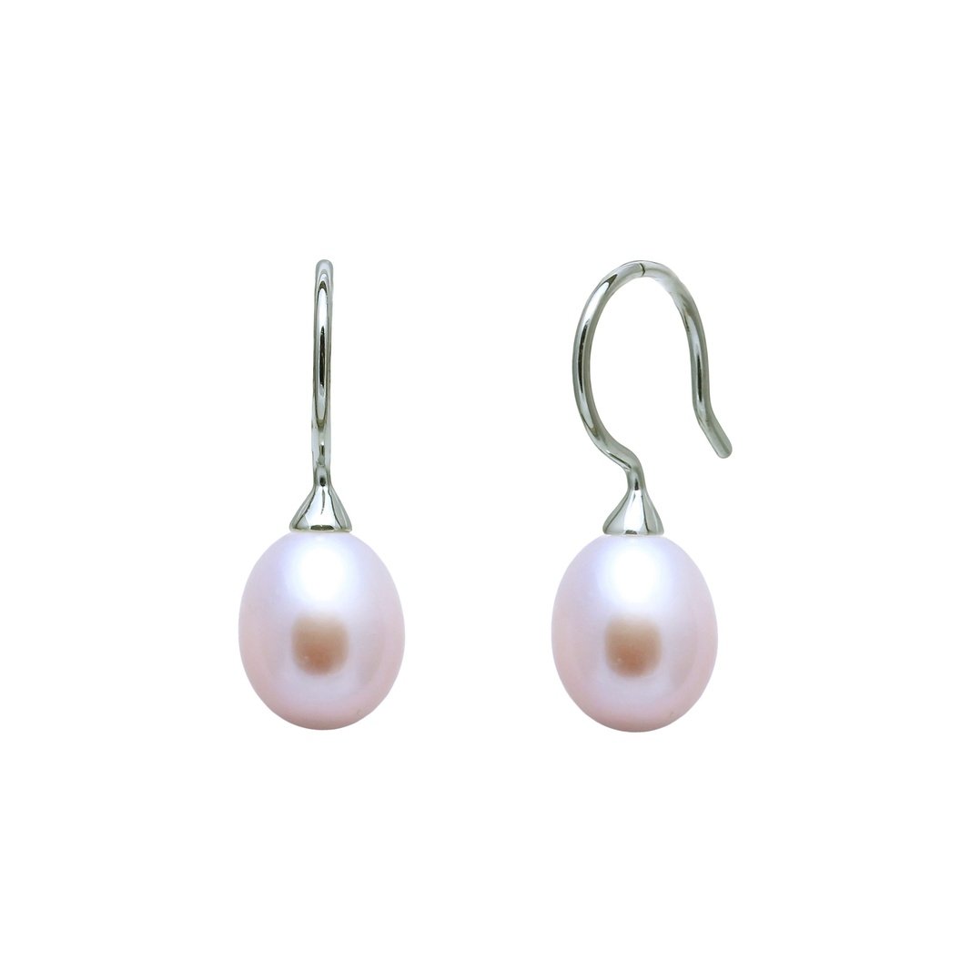 pink teardrop shaped freshwater pearl drop earrings