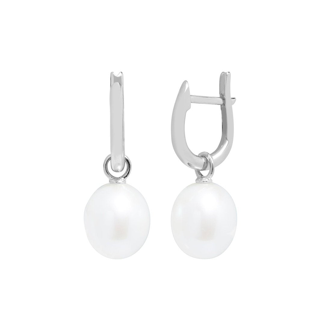 white freshwater pearl huggie earrings