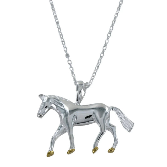 Silver Horse necklace with yellow gold detail