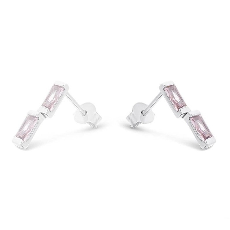 silver and pink cubic zirconia small baguette stud earrings