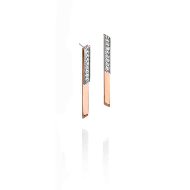 silver rose gold detail and cubic zirconia double bar drop earrings