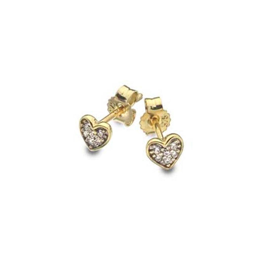 9ct Gold and Cubic Zirconia heart stud earrings
