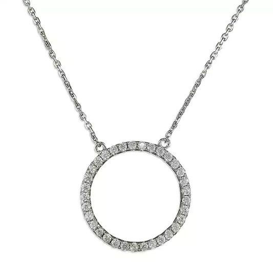 Silver and cubic zirconia open circle pendant