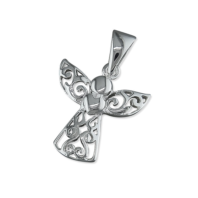 Silver Filigree angel with heart pendant