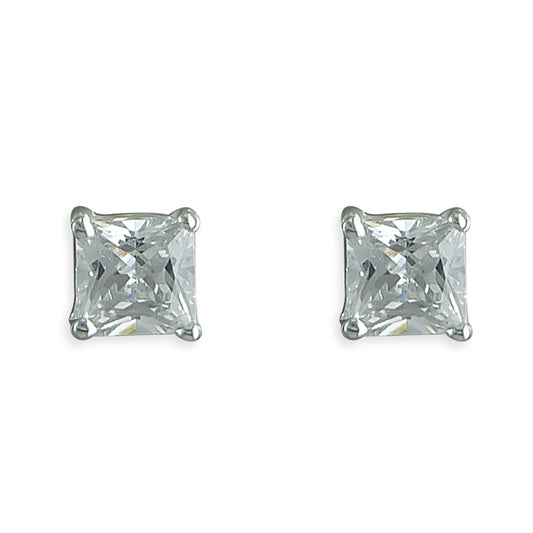 Silver and cubic zirconia square stud earrings