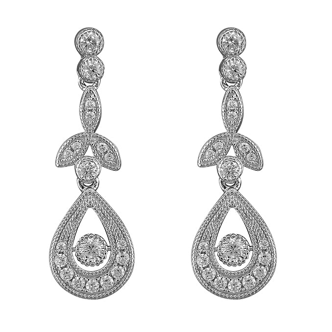 Silver Art Deco style cubic zirconia teardrop drop earrings