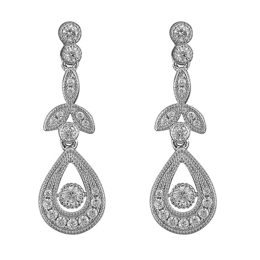 Silver Art Deco style cubic zirconia teardrop drop earrings
