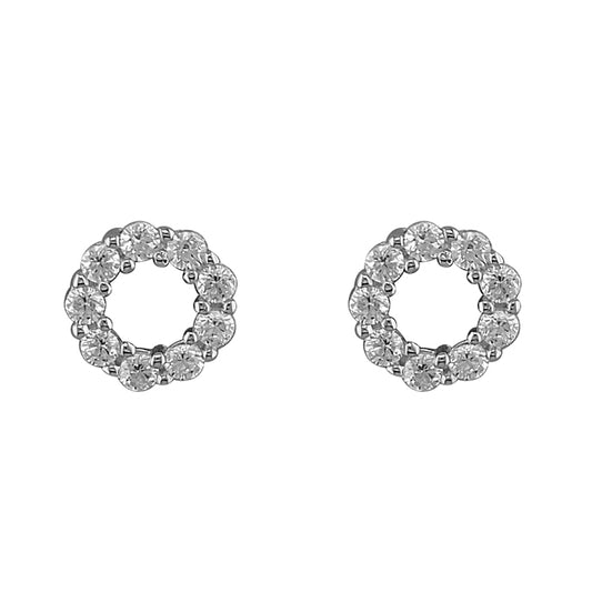 Silver and Cubic Zirconia outline circle stud earrings