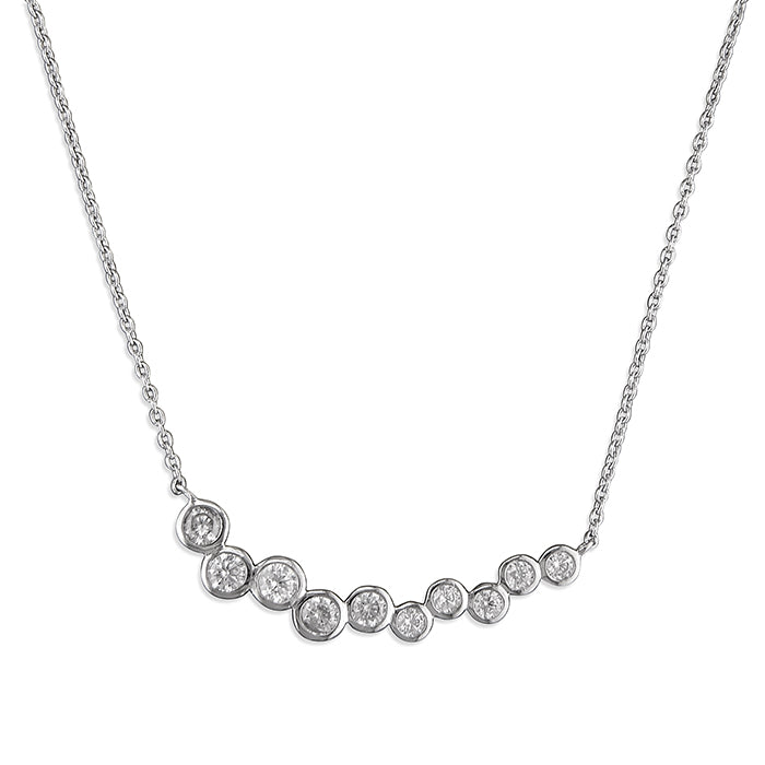 Silver graduated rub-over cubic zirconia row necklace