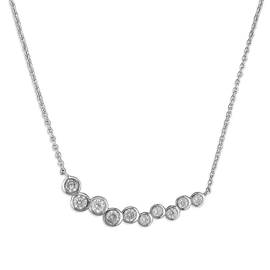 Silver graduated rub-over cubic zirconia row necklace