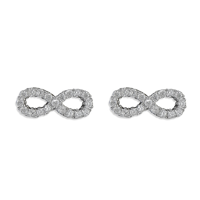 Silver and cubic zirconia infinity stud earrings