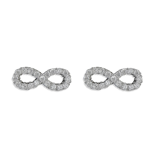 Silver and cubic zirconia infinity stud earrings