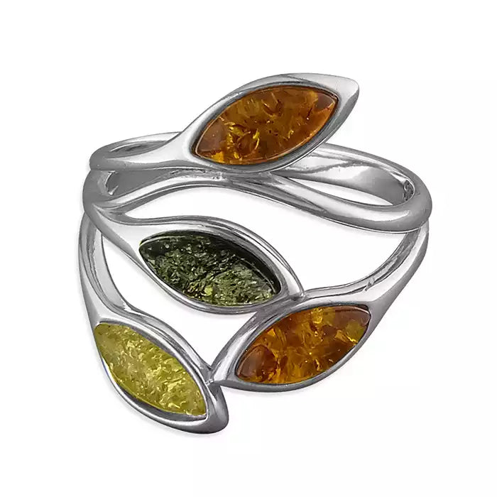Silver and Amber three tone ring