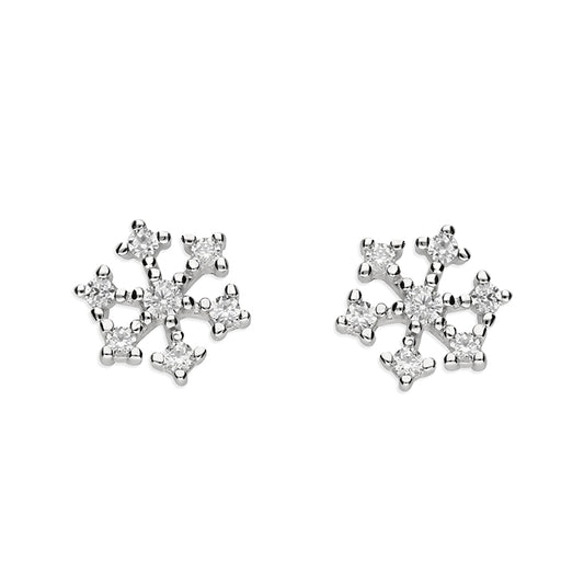 Silver and Cubic Zirconia snowflake stud earrings