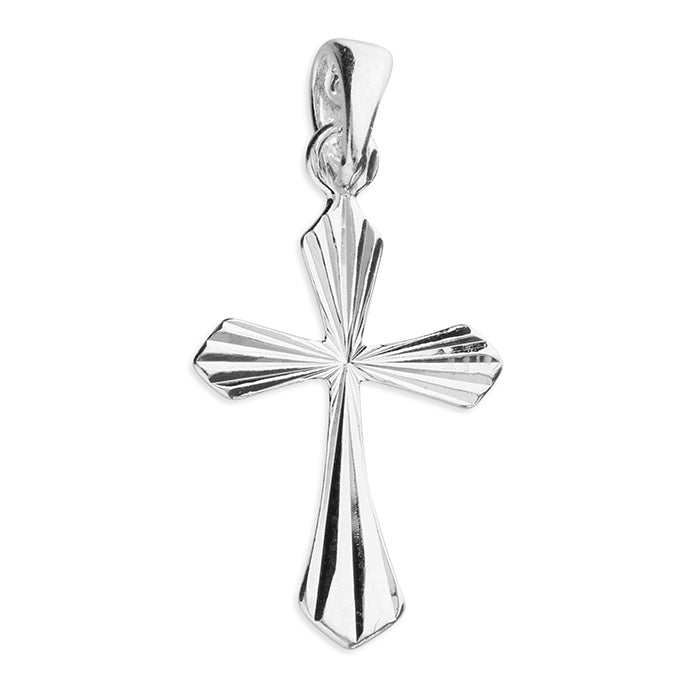 silver small diamond cut starburst cross pendant.