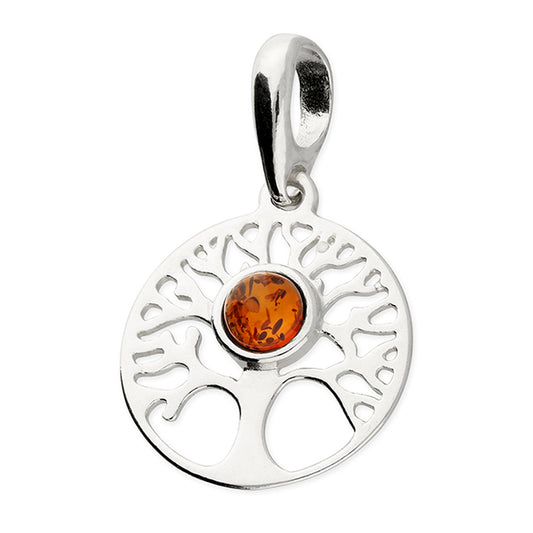 SILVER AND AMBER TREE OF LIFE PENDANT