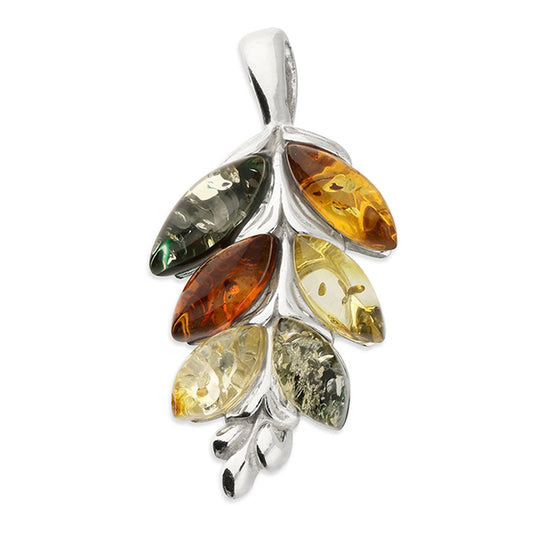 SILVER AND AMBER MIXED LEAF PENDANT