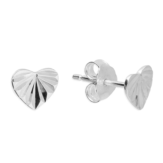 Silver patterned heart stud earrings