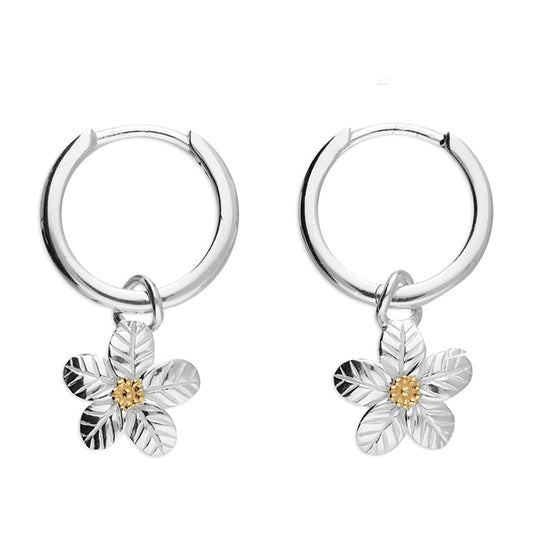 Silver two tone Forget-Me-Not hinged hoop earrings