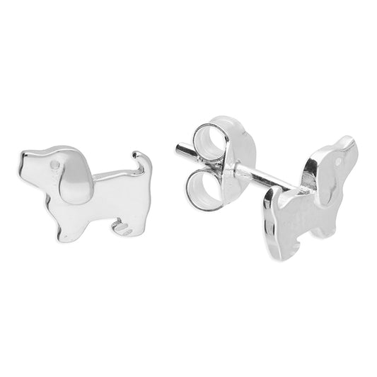 Silver dog flat stud earrings