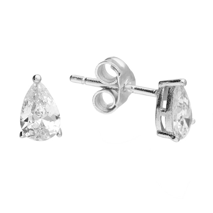 Silver and Cubic Zirconia teardrop stud earrings