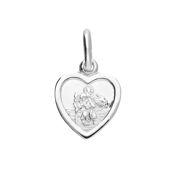 Silver heart shaped St Christopher pendant.